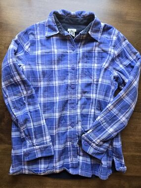 L.L.Bean Fleece Lined Flannel Shirt Blue Plaid Button Up Small